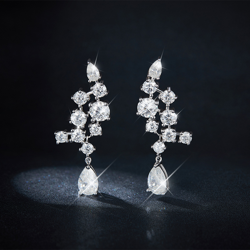 Sotiya Vintage Pear Cut Moissanite Drop Earrings Sterling Silver-Sotiya