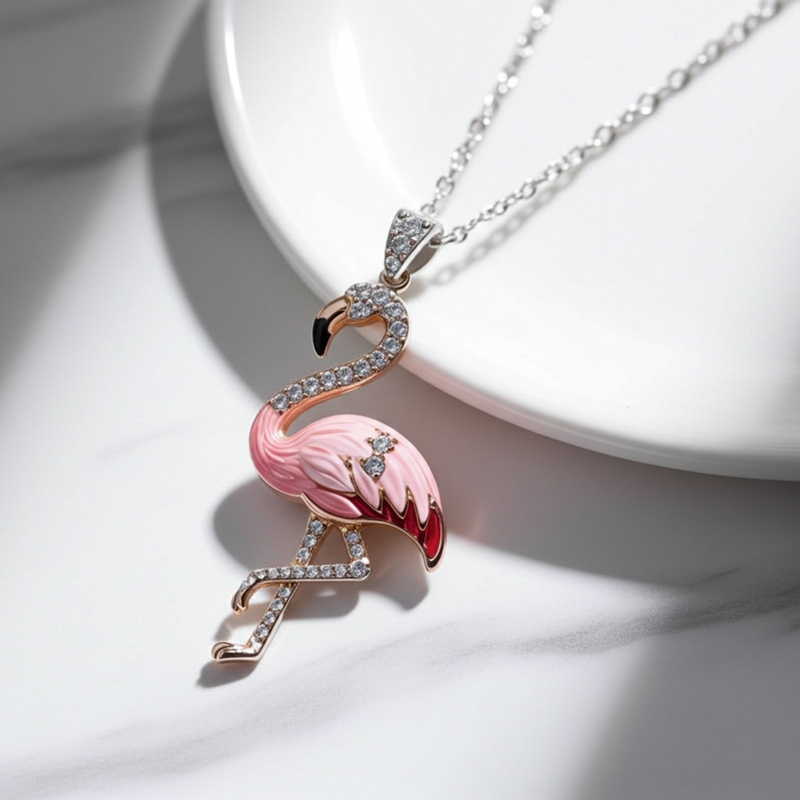 Sotiya Flamingo Pink Enamel Pendant Necklace-Sotiya