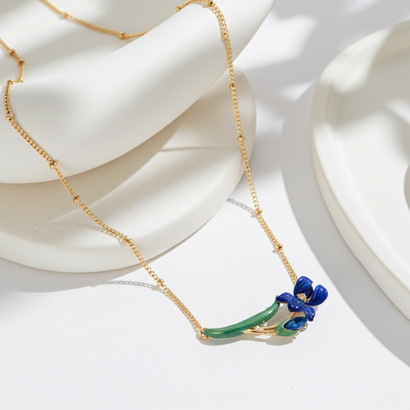 Sotiya Artist Collection Famous Painting Irises Inspired Enamel Necklace-Sotiya