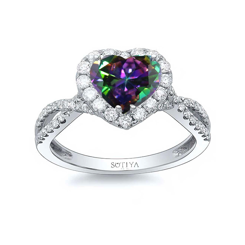 Sotiya Halo Rainbow Mystic Quartz Heart Cut Twist Engagement Ring Sterling Silver-Sotiya