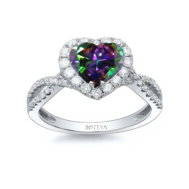 Sotiya Halo Rainbow Mystic Quartz Heart Cut Twist Engagement Ring Sterling Silver-Sotiya