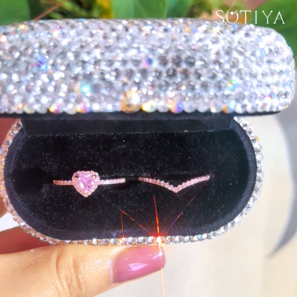 Sotiya Halo Heart Cut V-Shaped Wedding Bridal Ring Set Sterling Silver