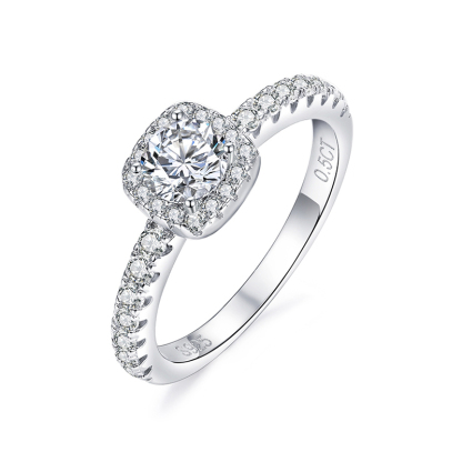 Sotiya Squircle Halo Round Cut Moissanite Engagement Ring Sterling Silver