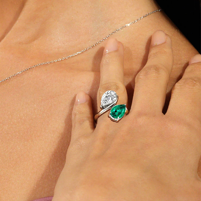 Sotiya Personalized Toi et Moi Bypass Pear Cut Two Stone Engagement Ring-Sotiya