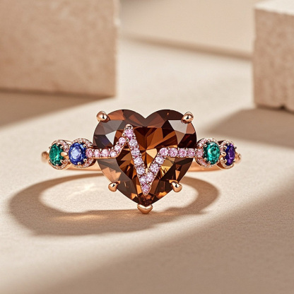 Sotiya Heart Cut Heartbeat Coffee Engagement Ring Sterling Silver-Sotiya