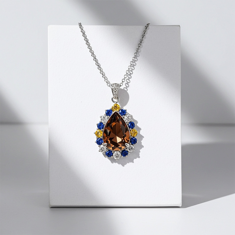 Sotiya Artist Collection Famous Painting Starry Night Halo Pear Cut Chocolate Necklace Sterling Silver-Sotiya