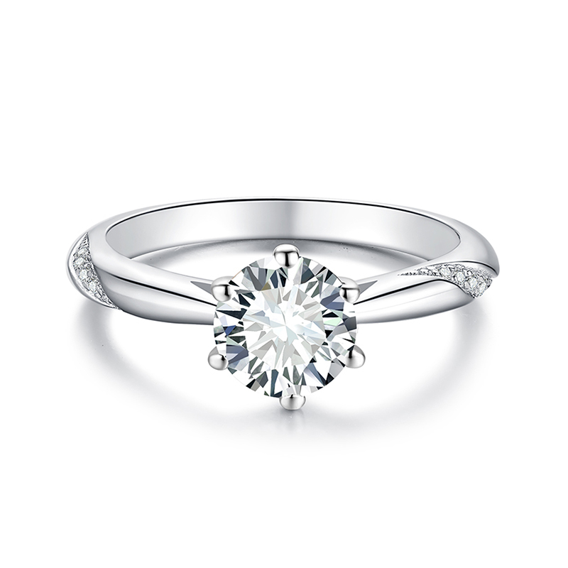 Sotiya Cathedral 6 Prong Round Cut Moissanite Engagement Ring Sterling Silver-Sotiya