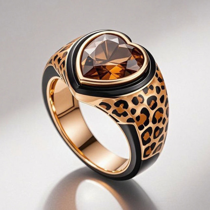 Sotiya Heart Cut Leopard Print Coffee Enamel Ring Sterling Silver-Sotiya