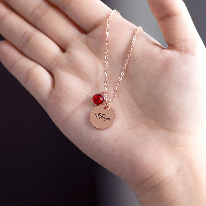 Sotiya 12 Birthstones Personalized Name Tag Necklace Sterling Silver-Sotiya