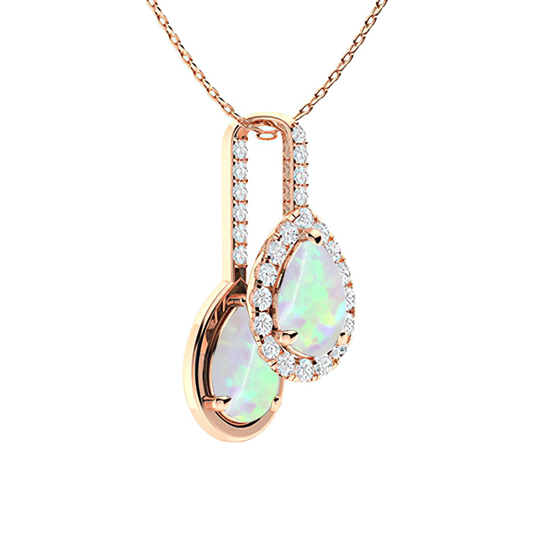 Sotiya Opal Pear Cut Asymmetric Musical Note Design Necklace Sterling Silver-Sotiya