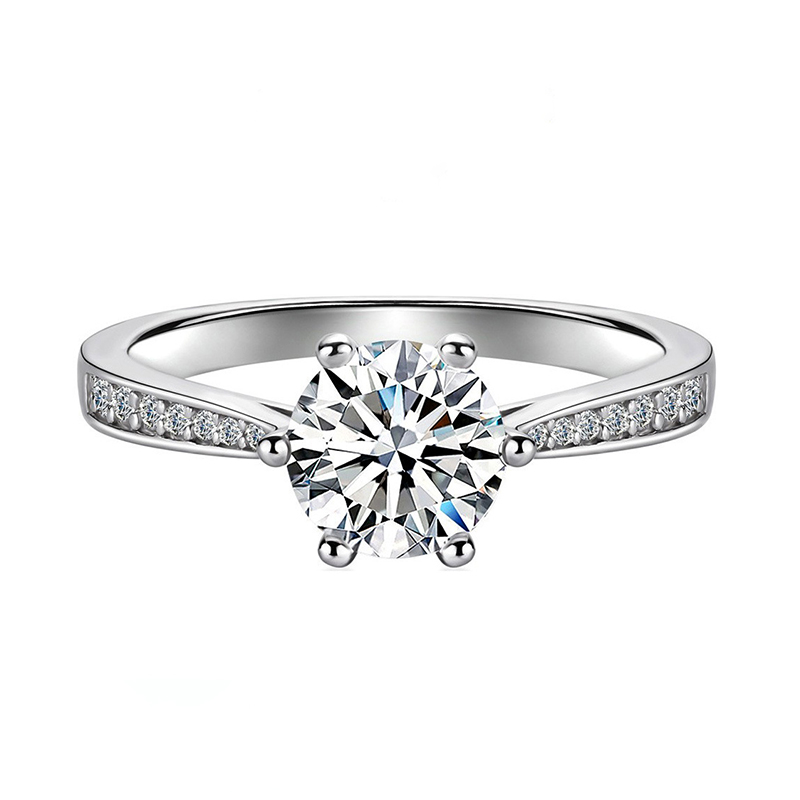 Sotiya Cathedral 6 Prong Round Cut Moissanite Engagement Ring Sterling Silver-Sotiya