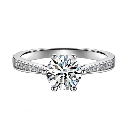 Sotiya Cathedral 6 Prong Round Cut Moissanite Engagement Ring Sterling Silver-Sotiya