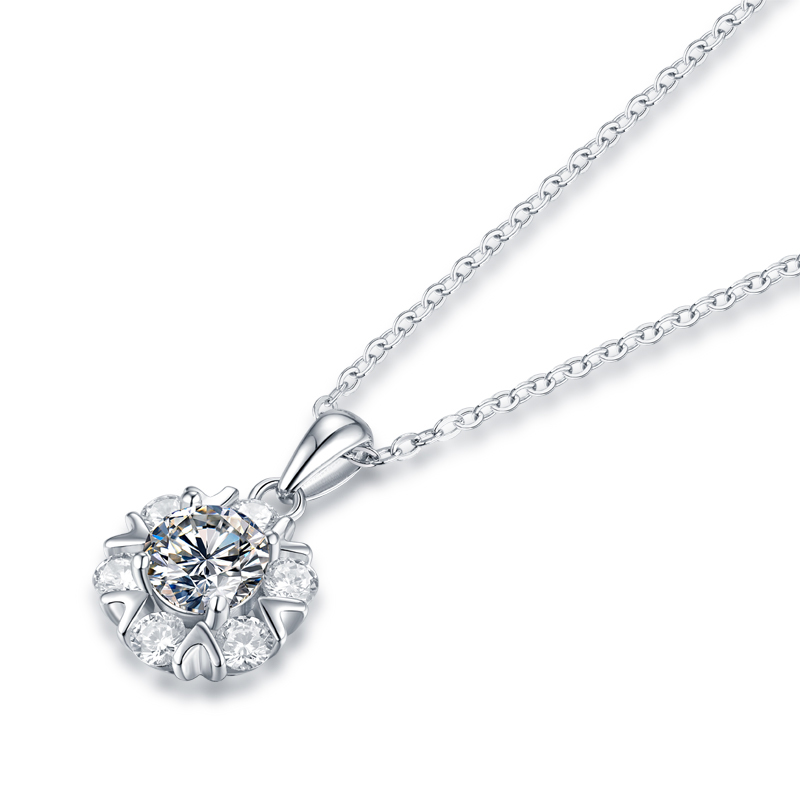 Sotiya Snowflake Round Cut Moissanite Necklace Sterling Silver-Sotiya