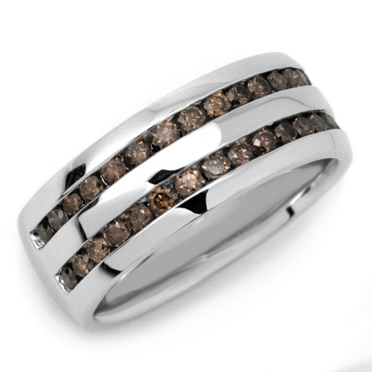 Sotiya Two Row Coffee Stone Men's Wedding Ring Sterling Silver-Sotiya