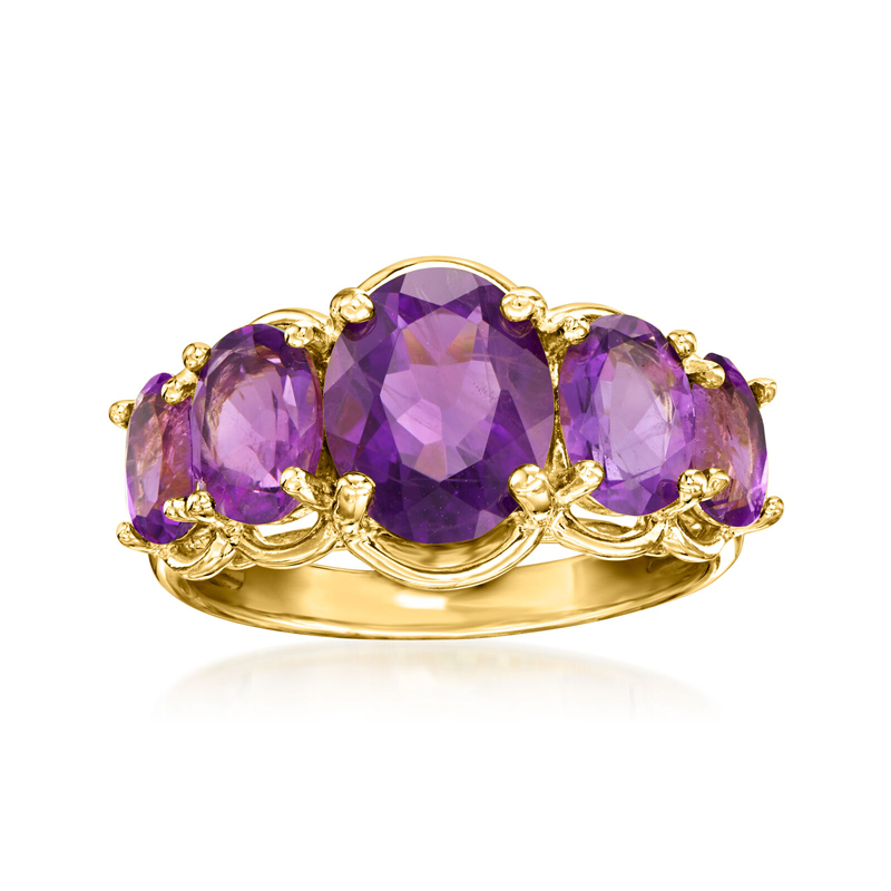Sotiya Amethyst Five-Stone Oval Engagement Ring in 18kt Gold Over Sterling Silver-Sotiya