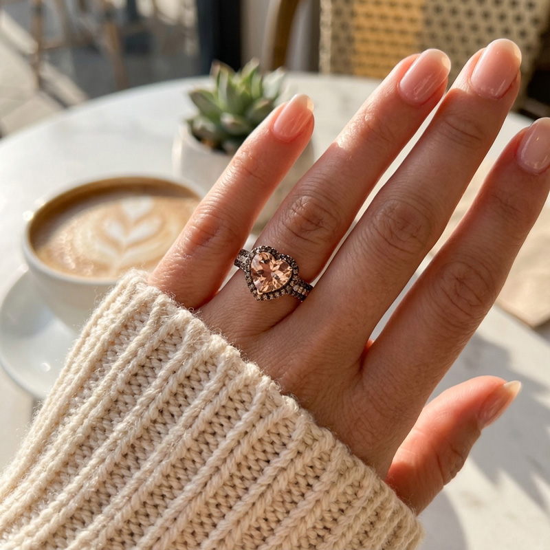 Sotiya Halo Synthetic Morganite Heart Cut Coffee Engagement Ring Sterling Silver-Sotiya