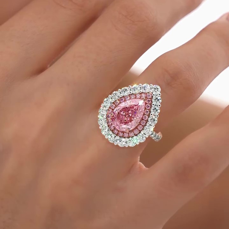 Sotiya Double Halo Cathedral Pear Cut Pink Two Tone Engagement Ring Sterling Silver-Sotiya