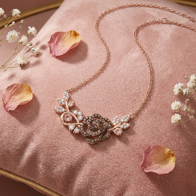 Sotiya Rose and Leaf Synthetic Morganite Necklace Sterling Silver-Sotiya