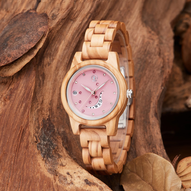 Sotiya Seven Stars and Moon Dial Quartz Wooden Watch-Sotiya