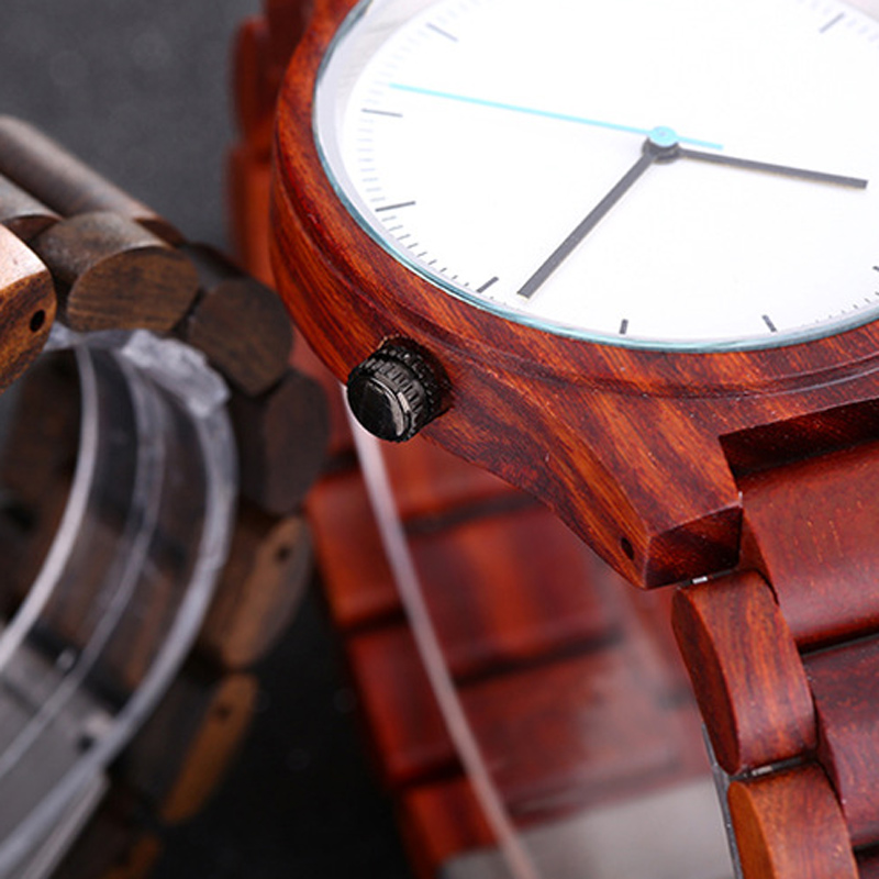 Sotiya Simple Red/Black Sandalwood Quartz Coffee Wooden Watch-Sotiya