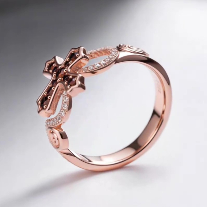 Sotiya Cross Design Faith Round Cut Coffee Cocktail Ring Sterling Silver-Sotiya