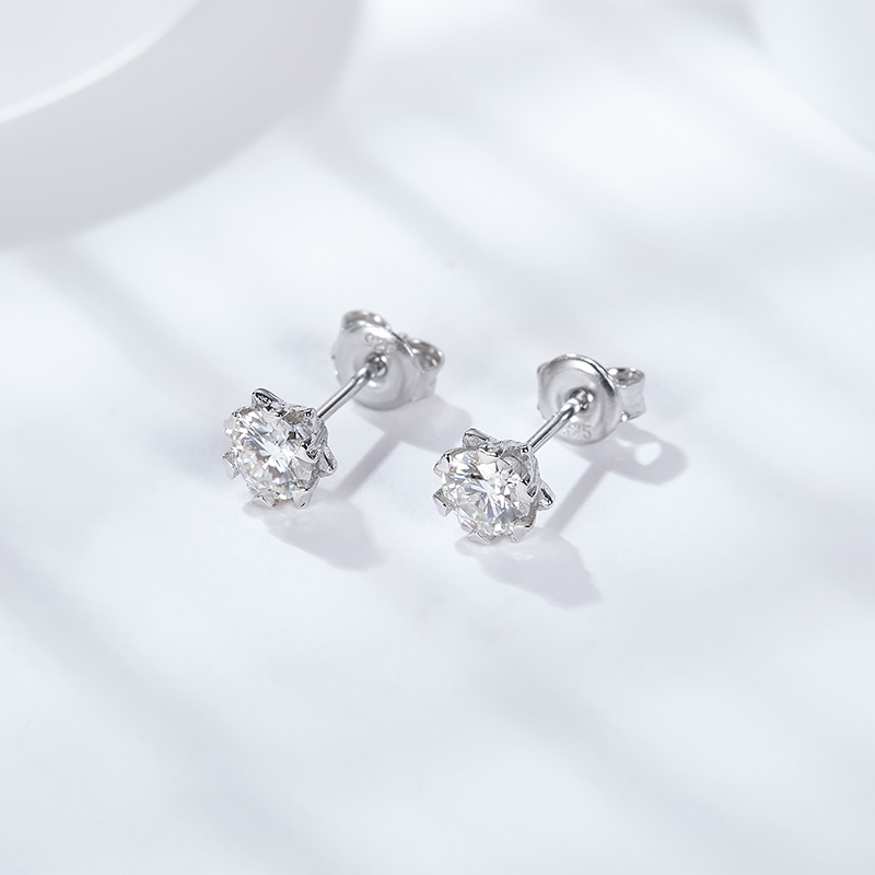 Sotiya Snowflake Round Cut Moissanite Stud Earrings Sterling Silver-Sotiya