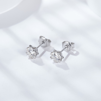 Sotiya Snowflake Round Cut Moissanite Stud Earrings Sterling Silver-Sotiya