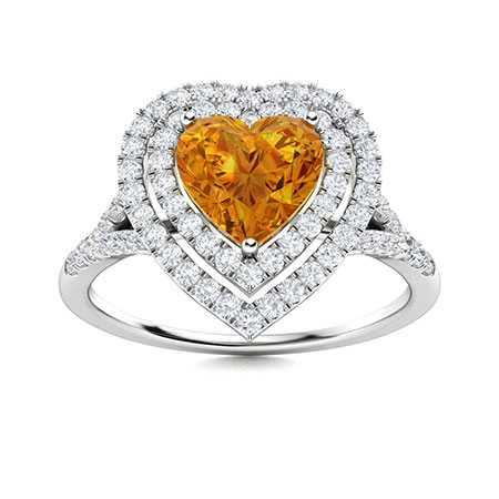 Sotiya Customizable 12 Birthstone Double Halo Heart Cut Engagement Ring Sterling Silver