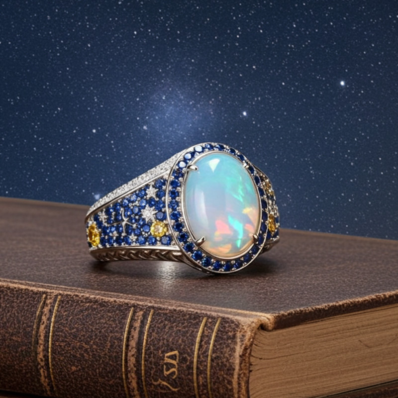Sotiya Artist Collection Famous Painting Starry Night Opal Engagement Ring Sterling Silver-Sotiya