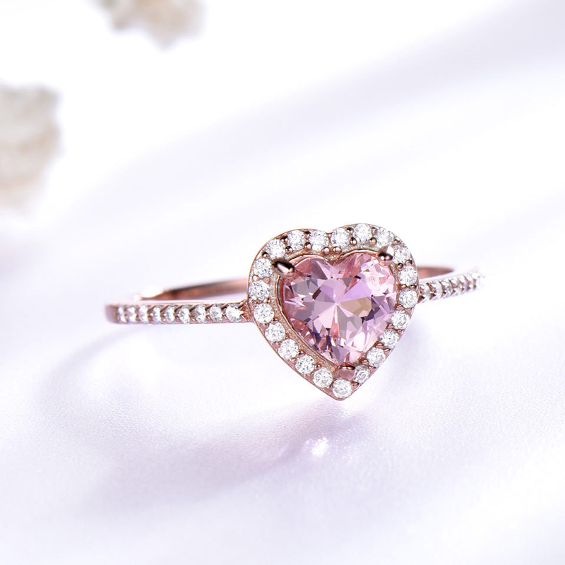 Sotiya Synthetic Morganite Halo Heart Cut Engagement Ring Sterling Silver