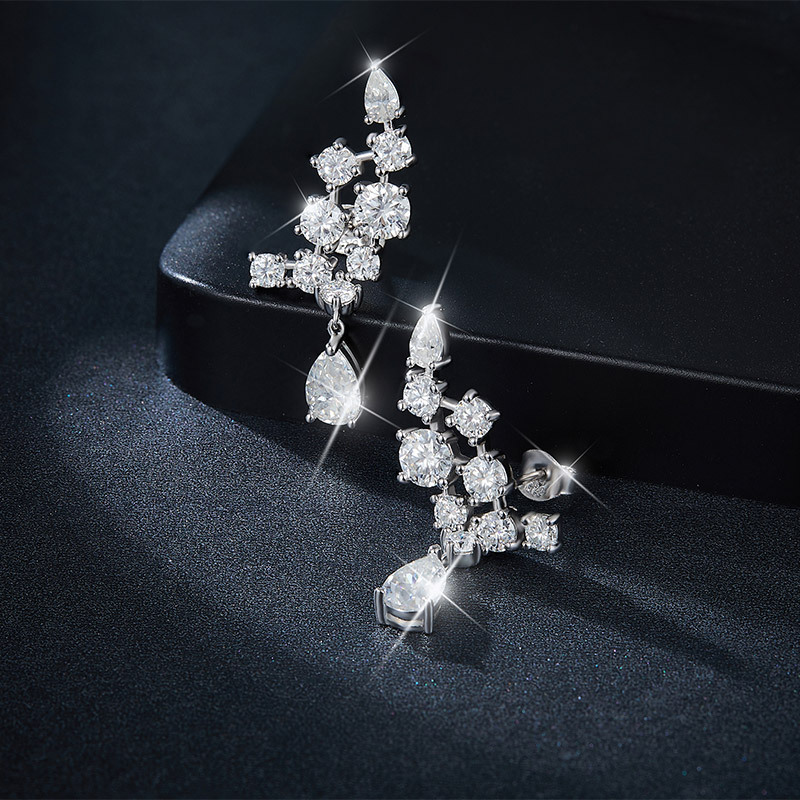 Sotiya Vintage Pear Cut Moissanite Drop Earrings Sterling Silver-Sotiya