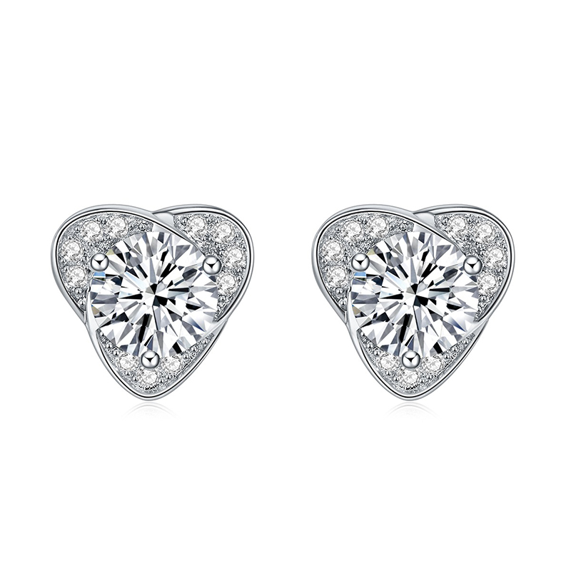 Sotiya Heart Design Round Cut Moissanite Stud Earrings Sterling Silver-Sotiya