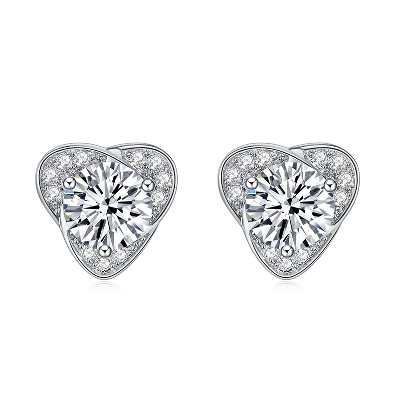 Sotiya Heart Design Round Cut Moissanite Stud Earrings Sterling Silver-Sotiya