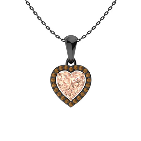 Sotiya Coffee Halo Morganite Heart Cut Necklace Sterling Silver-Sotiya