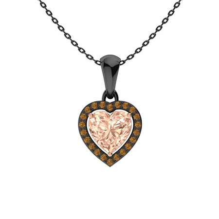 Sotiya Coffee Halo Morganite Heart Cut Necklace Sterling Silver-Sotiya