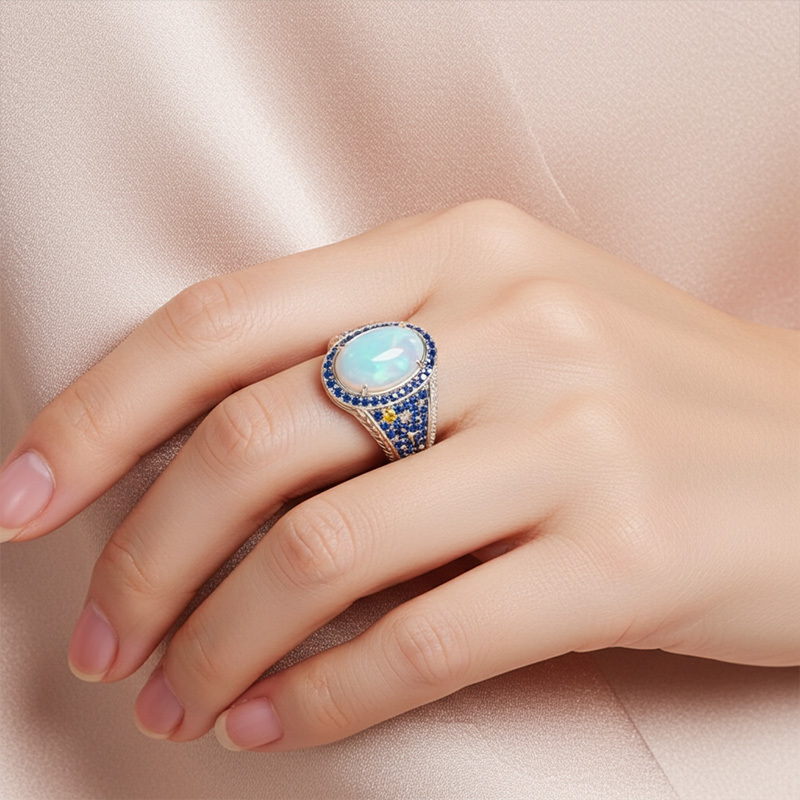 Sotiya Artist Collection Famous Painting Starry Night Opal Engagement Ring Sterling Silver-Sotiya