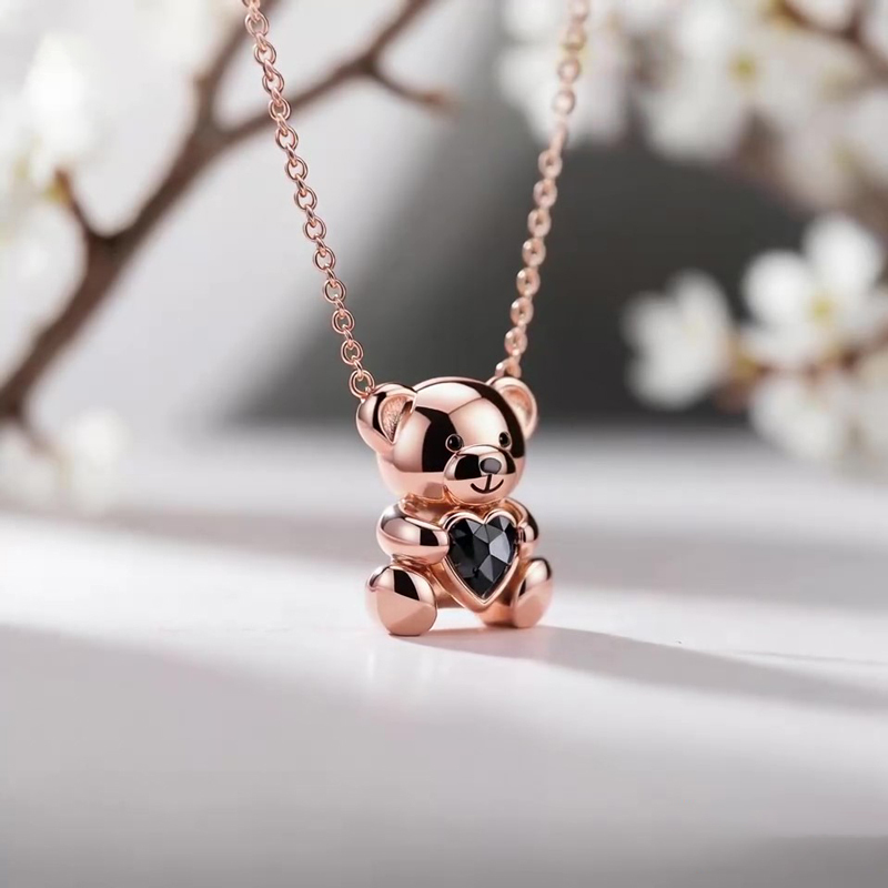 Sotiya Best Buds Embrace Love Teddy Bear Heart Cut Necklace Sterling Silver-Sotiya
