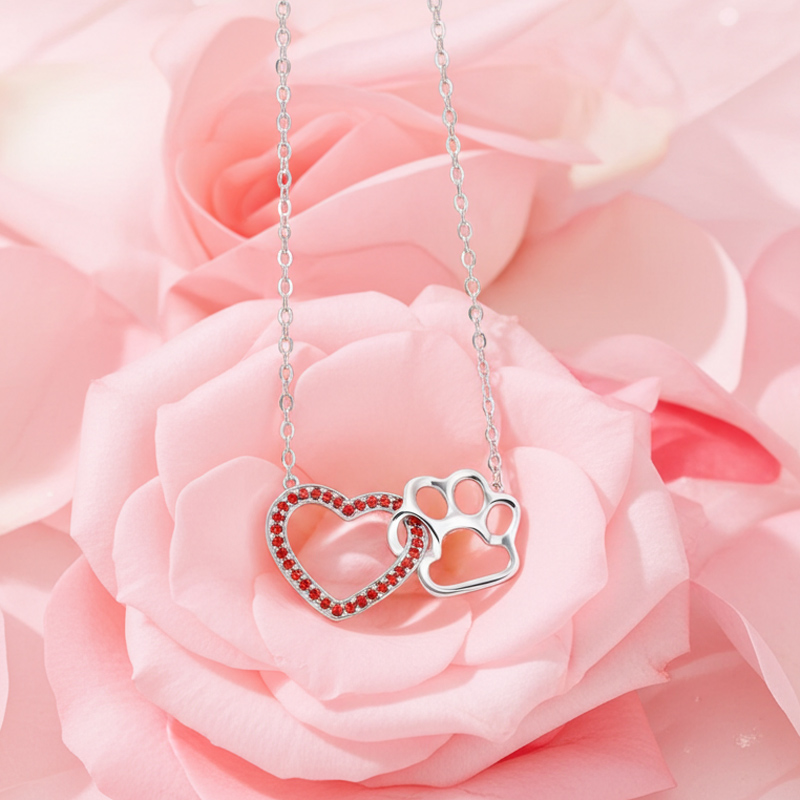 Sotiya Heart Paw Print Garnet Necklace Sterling Silver