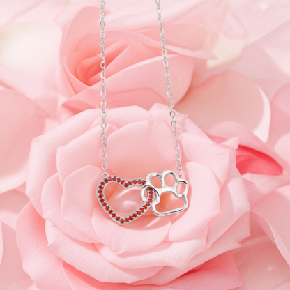 Sotiya Heart Paw Print Garnet Necklace Sterling Silver