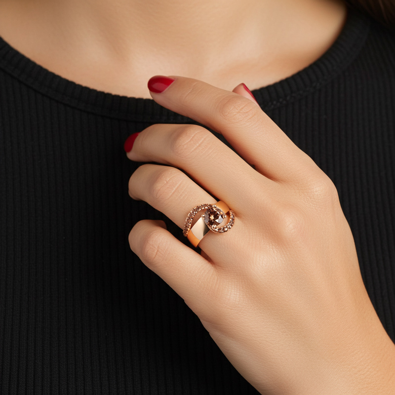 Sotiya Bypass Round Cut Cigar Coffee Engagement Ring Sterling Silver