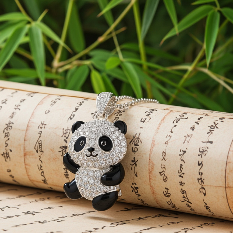 Sotiya Panda Black Enamel Pendant Necklace-Sotiya