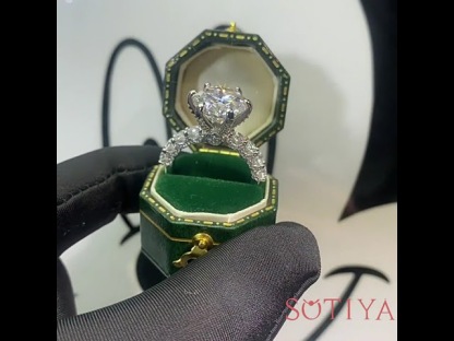 Sotiya 6 Prong Side Stones Round Cut Moissanite Engagement Ring Sterling Silver