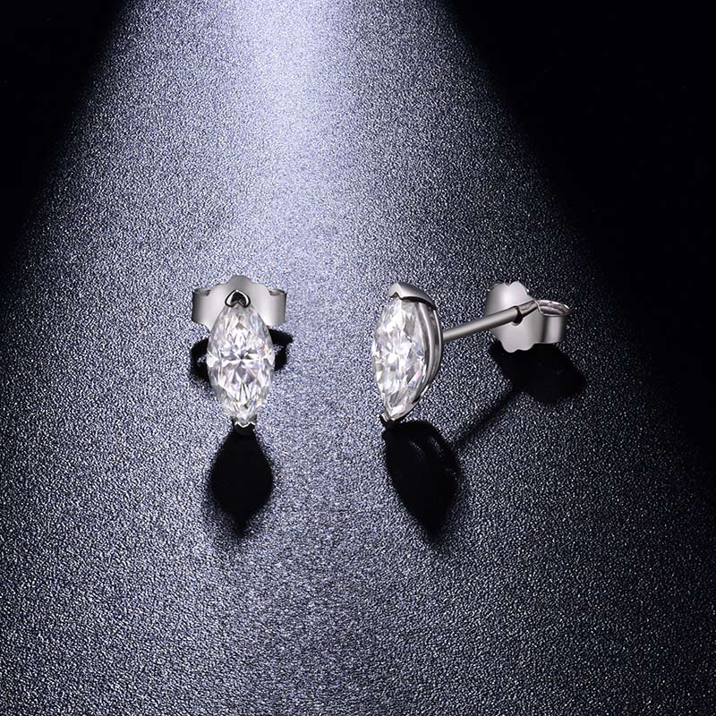 Sotiya Solitaire Marquise Cut Moissanite Stud Earrings Sterling Silver-Sotiya
