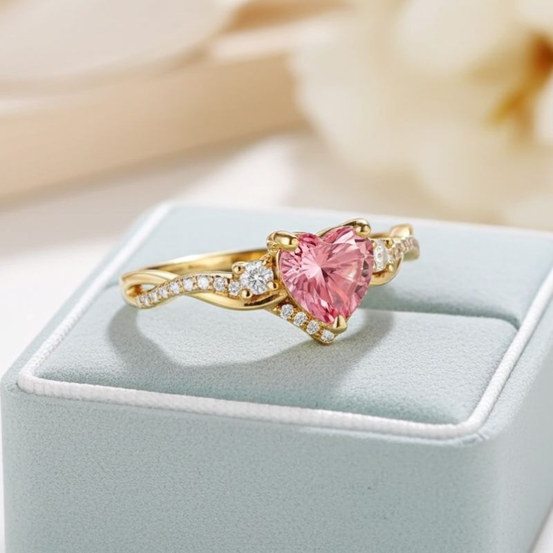Sotiya Nature Inspired Twist Pink Heart Fantasy Starbrite Cut Engagement Ring Sterling Silver-Sotiya