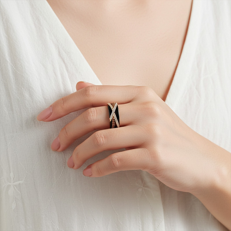 Sotiya Cross Knot Coffee Unisex Wedding Ring Sterling Silver-Sotiya