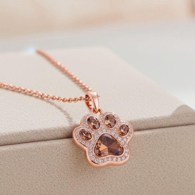 Sotiya Pet Cat Dog Paw Halo Coffee Heart Cut Pendant Necklace Sterling Silver