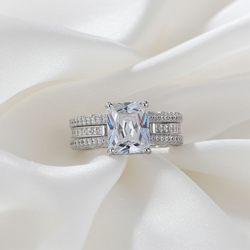 Sotiya Interchangeable Radiant Cut Wedding Bridal Ring Set Sterling Silver-Sotiya