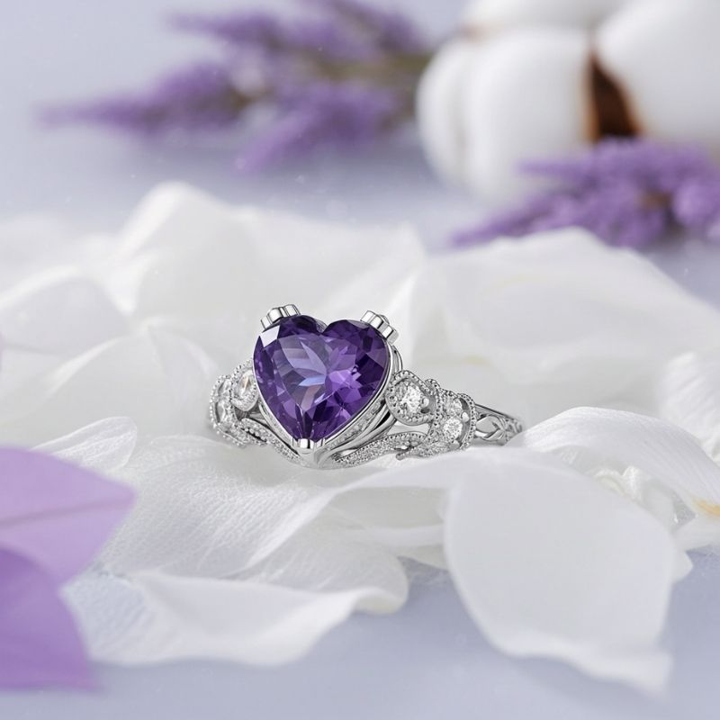 Sotiya Vintage Milgrain Heart Cut Engagement Ring Sterling Silver-Sotiya