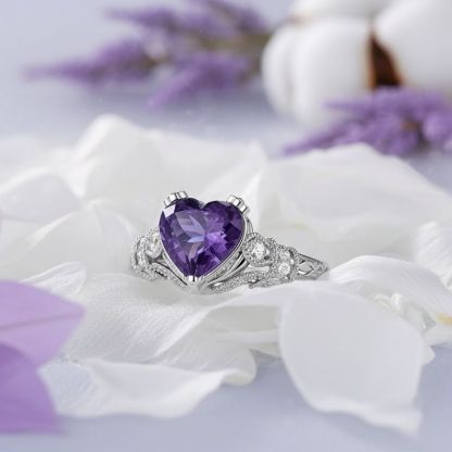 Sotiya Vintage Milgrain Heart Cut Engagement Ring Sterling Silver-Sotiya