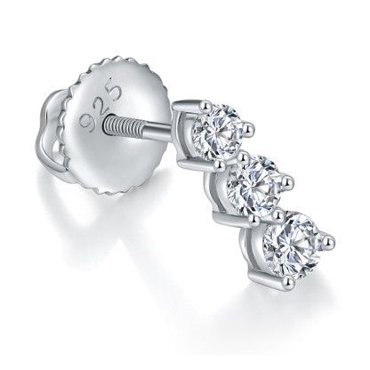 Sotiya Three Stone Round Cut Moissanite Stud Earrings Sterling Silver-Sotiya